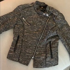 H&M Ladies Black and White Textured Moto Jkt Sz 8